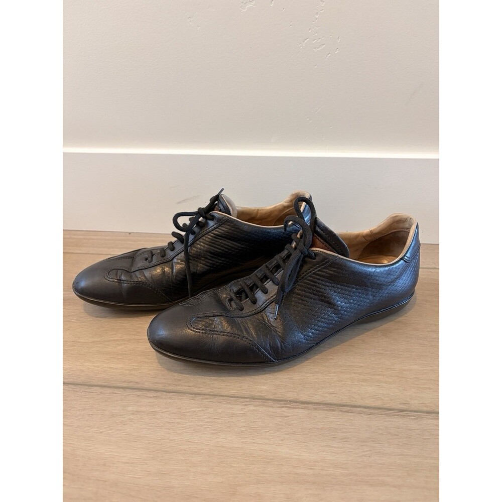 Santoni Club Men’s Black Leather Lace Up Shoes Sneakers  Size 9.5 D